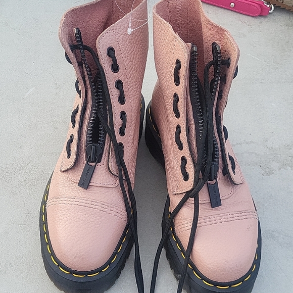 Dr. Martens Pink Leather Combat Boots - Picture 1 of 8